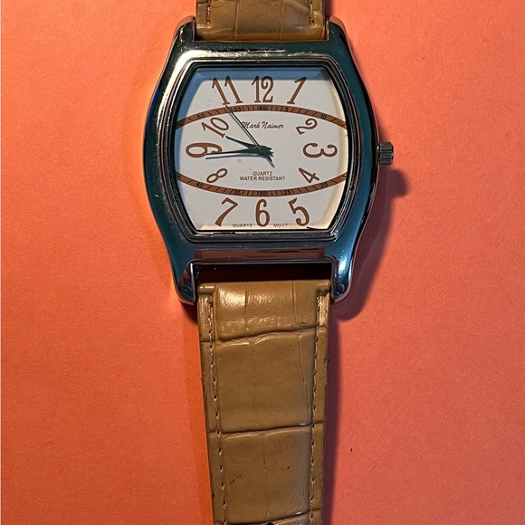 Mark Naimer Quartz Watch White Dial with Tan Accents, Tan Leather Band, Oversize - Picture 5 of 12